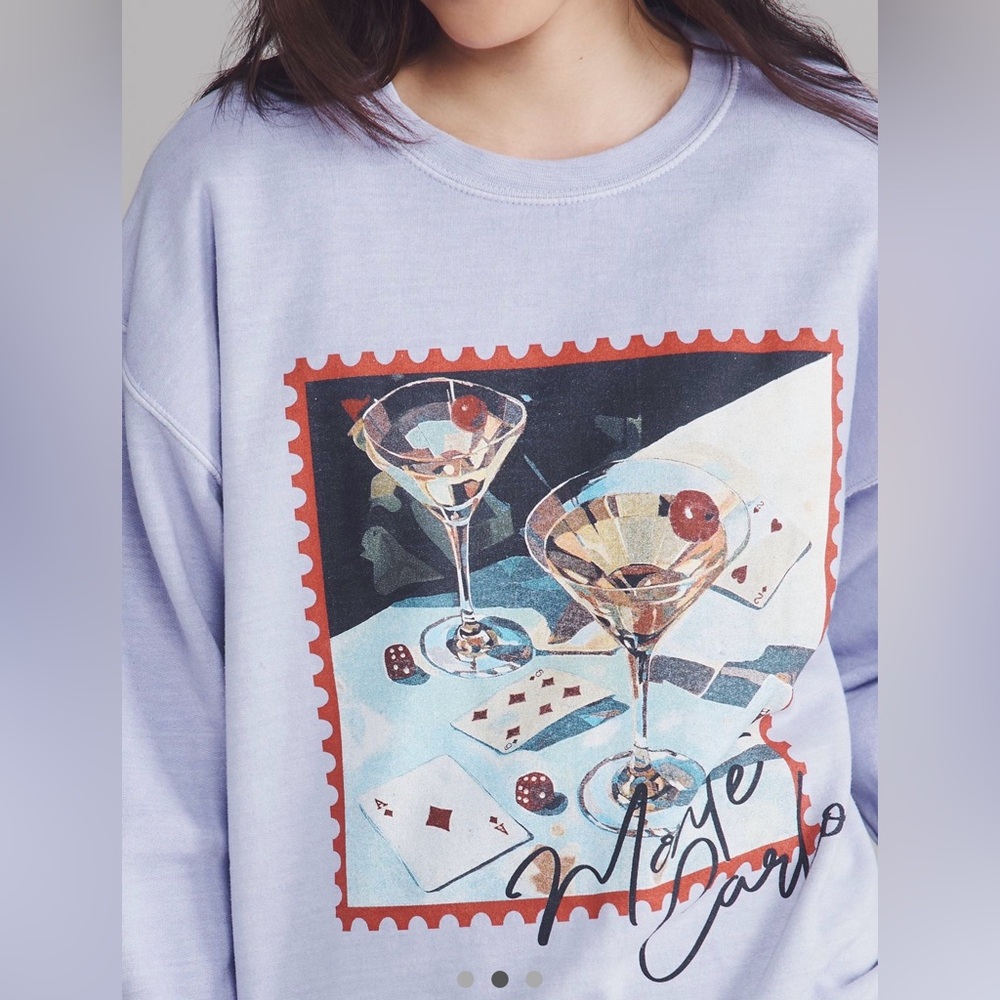 NEW NWT Anthropologie Game Night Graphic Lavander sweatshirt size S - Picture 2 of 3
